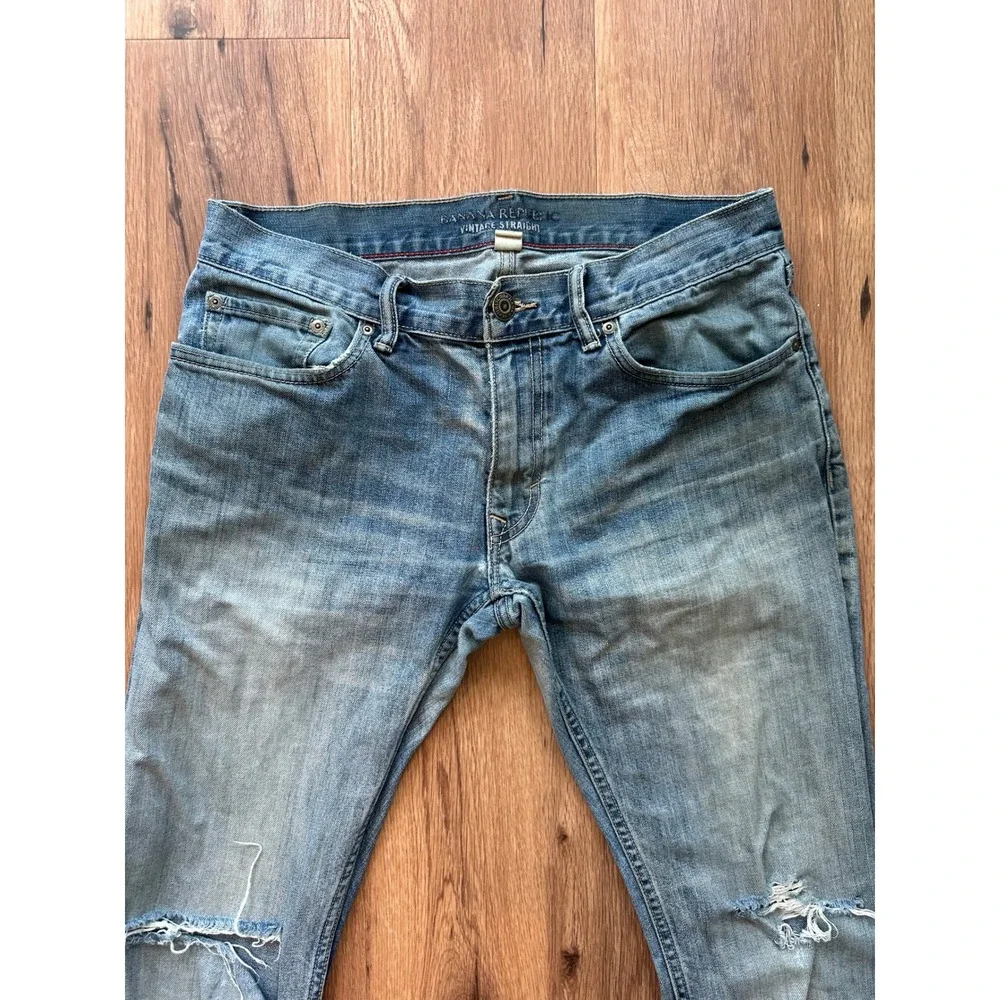 Banana Republic Vintage Straight Jeans Men's‎ 31x34 Blue Distressed 100% Cotton